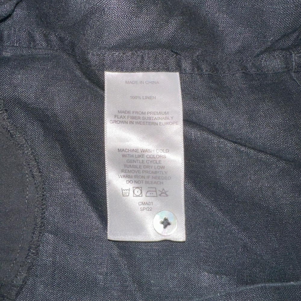 Quince Linen Short Sleeve Black Short Swing Dress with Pockets SMALL - Picture 5 of 7